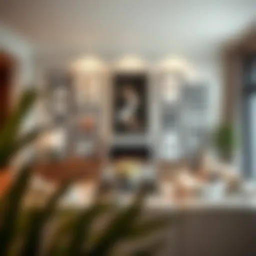 Elegant display of framed art in a modern living room