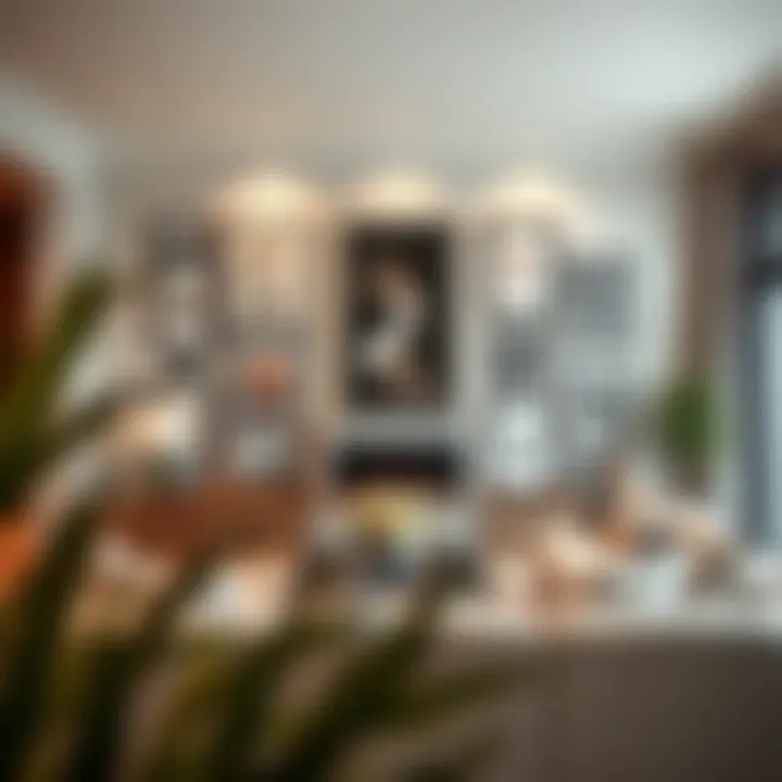 Elegant display of framed art in a modern living room