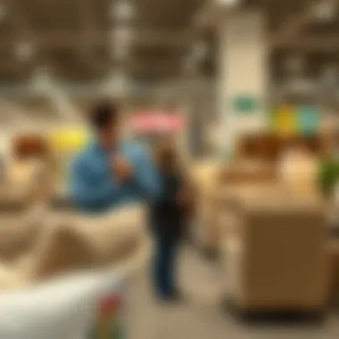Customer negotiating prices at a discount furniture store