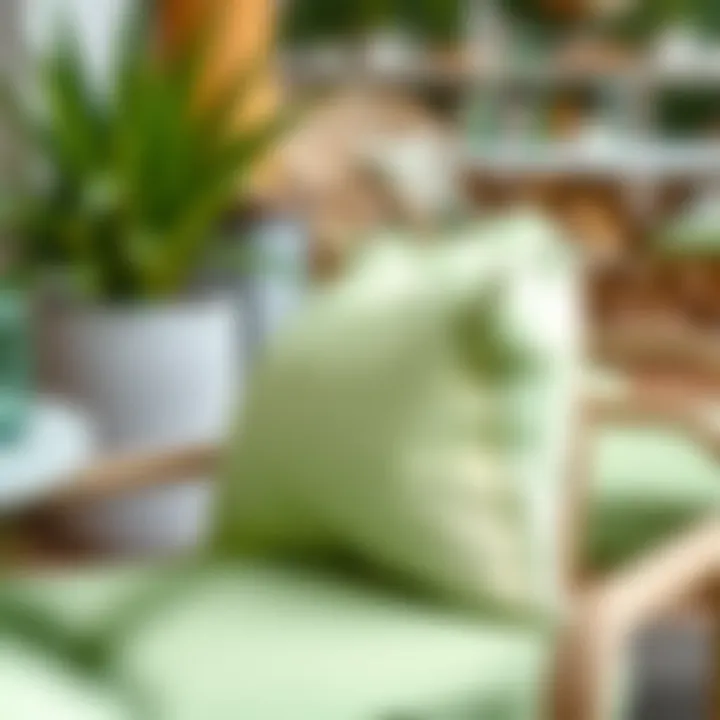Close-Up of Light Green Cushions on Chic Patio Chairs Close-up of light green cushions on patio chairs