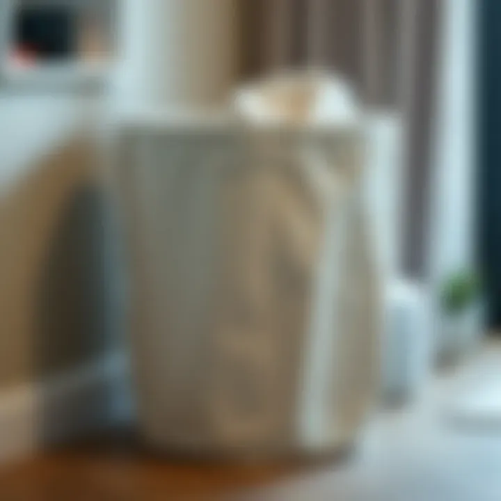 A modern fabric hamper with minimalistic design, fitting seamlessly into a chic interior