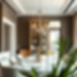 Elegant small chandelier in a modern dining room setting