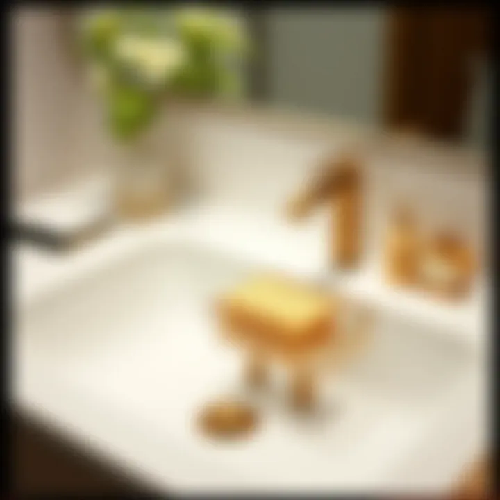 Elegant sponge caddy design in a bathroom sink