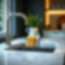 Stylish sponge caddy in a modern kitchen sink