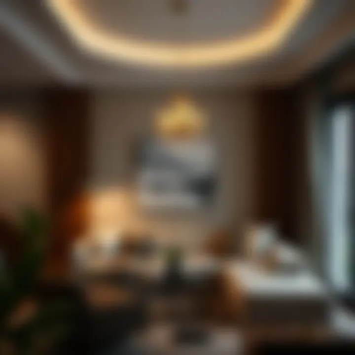 Stylish Small Chandelier in Cozy Living Room Stylish placement of a small chandelier in a cozy living room