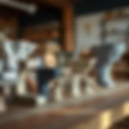 A variety of furniture brackets displayed on a wooden surface