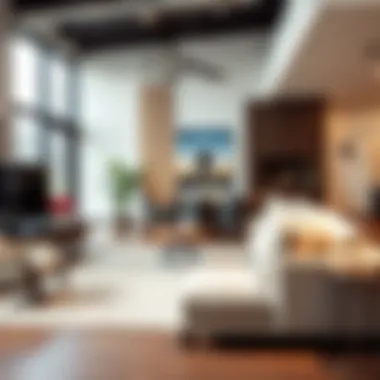 Modern living room furniture arrangement showcasing chic design