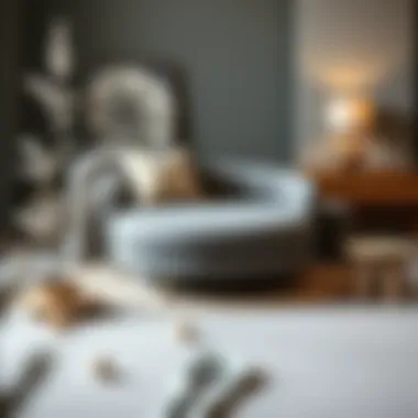 Decorative arrangement around a gray chair bed