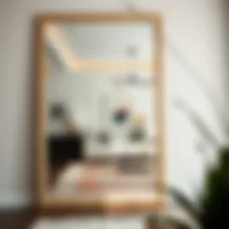 Elegant heavy floor mirror reflecting stylish living room decor