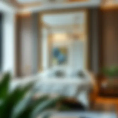 Luxurious heavy floor mirror in contemporary bedroom setting