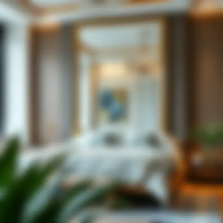 Luxurious heavy floor mirror in contemporary bedroom setting