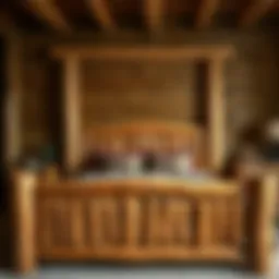 Stunning king size log bed in a rustic bedroom setting showcasing natural wood grains