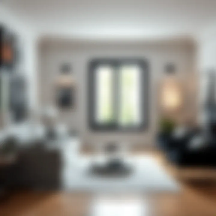 Cohesive interior design featuring large black picture frames