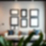 Elegant arrangement of large black picture frames on a modern wall