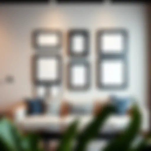 Elegant arrangement of large black picture frames on a modern wall