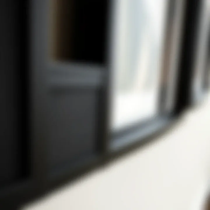 Close-up of materials used in large black picture frames