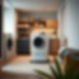 Elegant large laundry bin on wheels in a modern laundry room