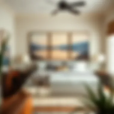 Cozy bedroom adorned with oversized art prints