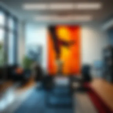 Bright office space enhanced by large art pieces