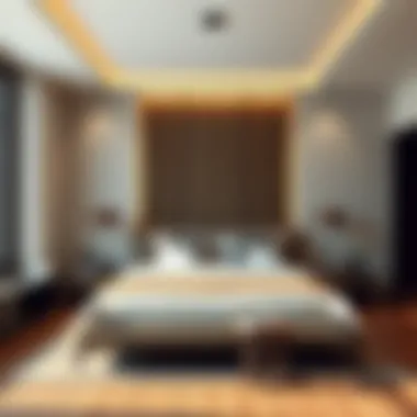 Contemporary bedroom design featuring a low profile king bed