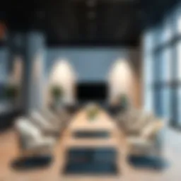 Contemporary conference room setup with sleek furniture