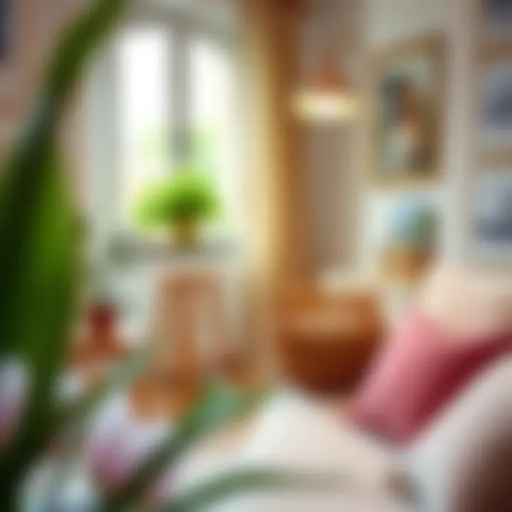 Stylish interior incorporating modern weave basket as decorative element