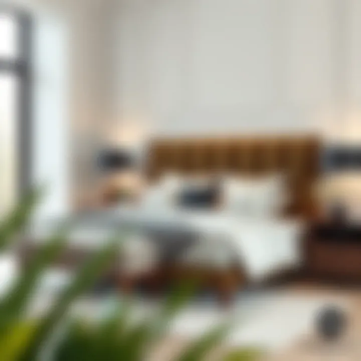 Stylish Bed in Contemporary Setting An elegant bed showcasing stylish bedding in a contemporary setting