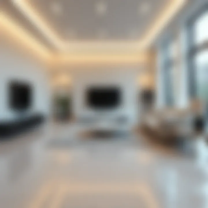 Minimalist Floor Design with Area Rugs A minimalist living space featuring a sleek floor design with area rugs