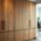 A beautifully crafted natural wood finish cabinet showcasing rich grain patterns.