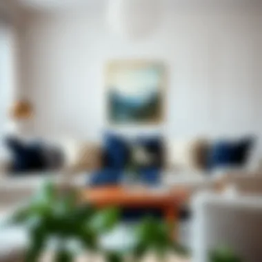 Cozy Living Room with Navy Blue Throw Cozy living room setting featuring navy blue throw with decorative pillows