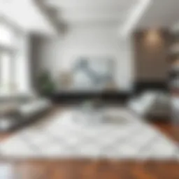 Elegant off-white Moroccan diamond rug enhancing a modern living room