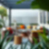 Contemporary outdoor seating arrangement showcasing vibrant cushions