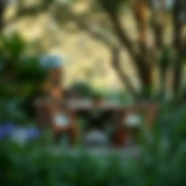 Sustainable wooden dining set surrounded by greenery