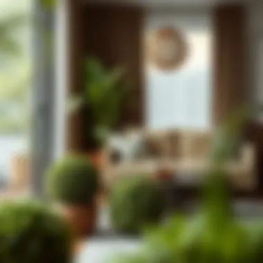 Stylish interior space enhanced by strategically placed plant balls