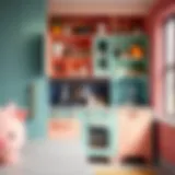 Stylish play kitchen pantry with vibrant colors