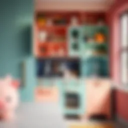 Stylish play kitchen pantry with vibrant colors