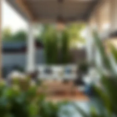 Chic Trendy Outdoor Space with Porch Sofa Trendy outdoor space featuring a chic porch sofa