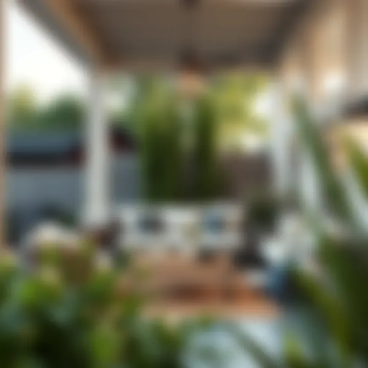 Chic Trendy Outdoor Space with Porch Sofa Trendy outdoor space featuring a chic porch sofa