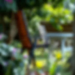 Stylish stackable outdoor dining chairs in a garden setting