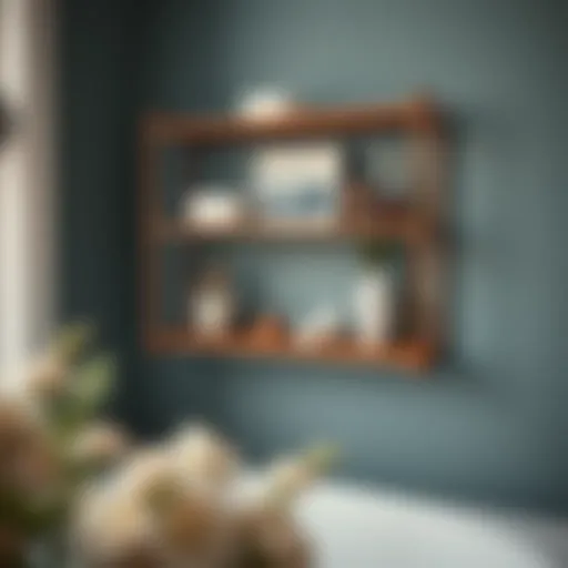 Elegant bathroom wall shelf displaying decorative items