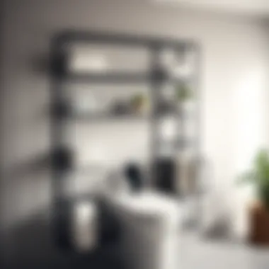 Sleek metal shelving unit maximizing bathroom space