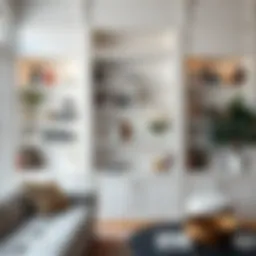 Elegant white open bookshelf showcasing a curated collection of books and decorative items