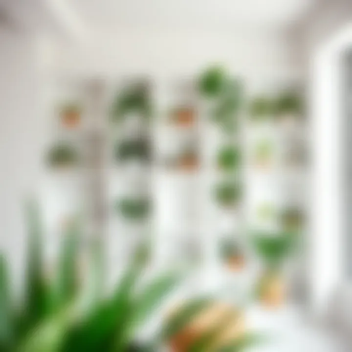 Minimalist Appeal: White Shelving in Modern Spaces Minimalist living room featuring a stylish white open bookshelf with an array of plants