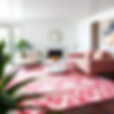 Elegant Pink Printed Rug in Modern Living Room Elegant pink printed rug in a modern living room setting