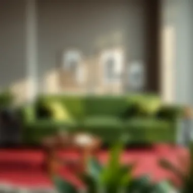 Elegant used green sofa in a modern living room setting