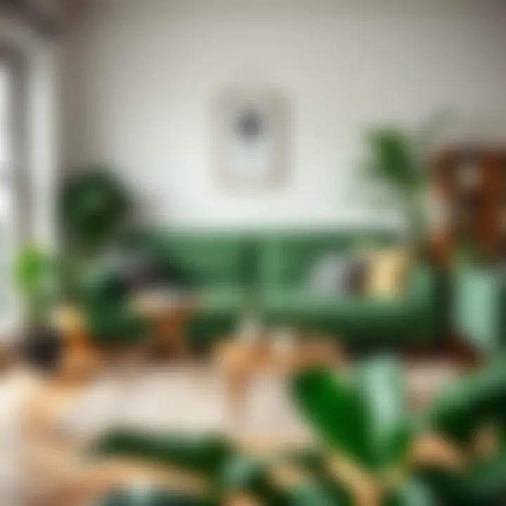 Sustainable decor featuring a vintage green sofa with plants