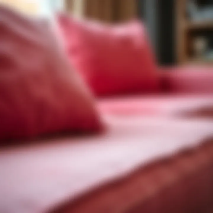 Close-up of fabric texture on a pink pullout couch
