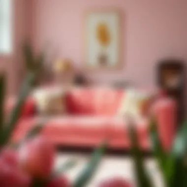 Pink pullout couch with decorative pillows in a chic setting