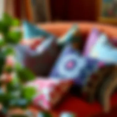 A vibrant assortment of patterned decorative pillows on a cozy chair