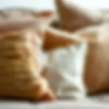 Close-up of textures and materials used in decorative pillows